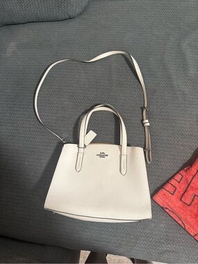 Coach White Pebbled Leather Charlie 28 Crossbody Satchel